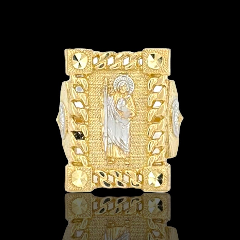 10K Two Tone Gold Jude Mens Religious Ring image 1