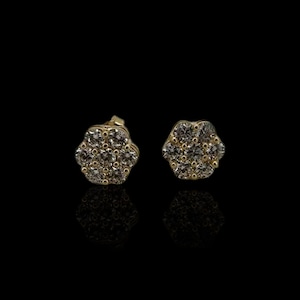 Flower Cz Earrings - 10K Yellow Gold
