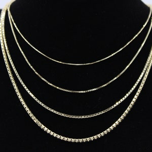 10K Solid Yellow Gold Box Chain Necklace, 14&quot; To 26&quot; Inch, 0.60mm to 1.5mm Thick, Real Gold Chain, Box Link Chain, Box Chain Gold, Women Men