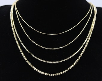 10K Solid Yellow Gold Box Chain Necklace, 14" To 26" Inch, 0.60mm to 1.5mm Thick, Real Gold Chain, Box Link Chain, Box Chain Gold, Women Men