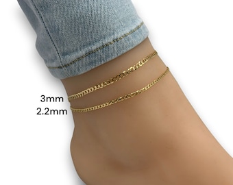 14Kイエローゴールド キューバンカーブリンクアンクレット - 2.3 mm