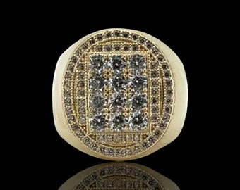 Men's Unisex Railroad Round CZ Ring Real Solid 10K Yellow White