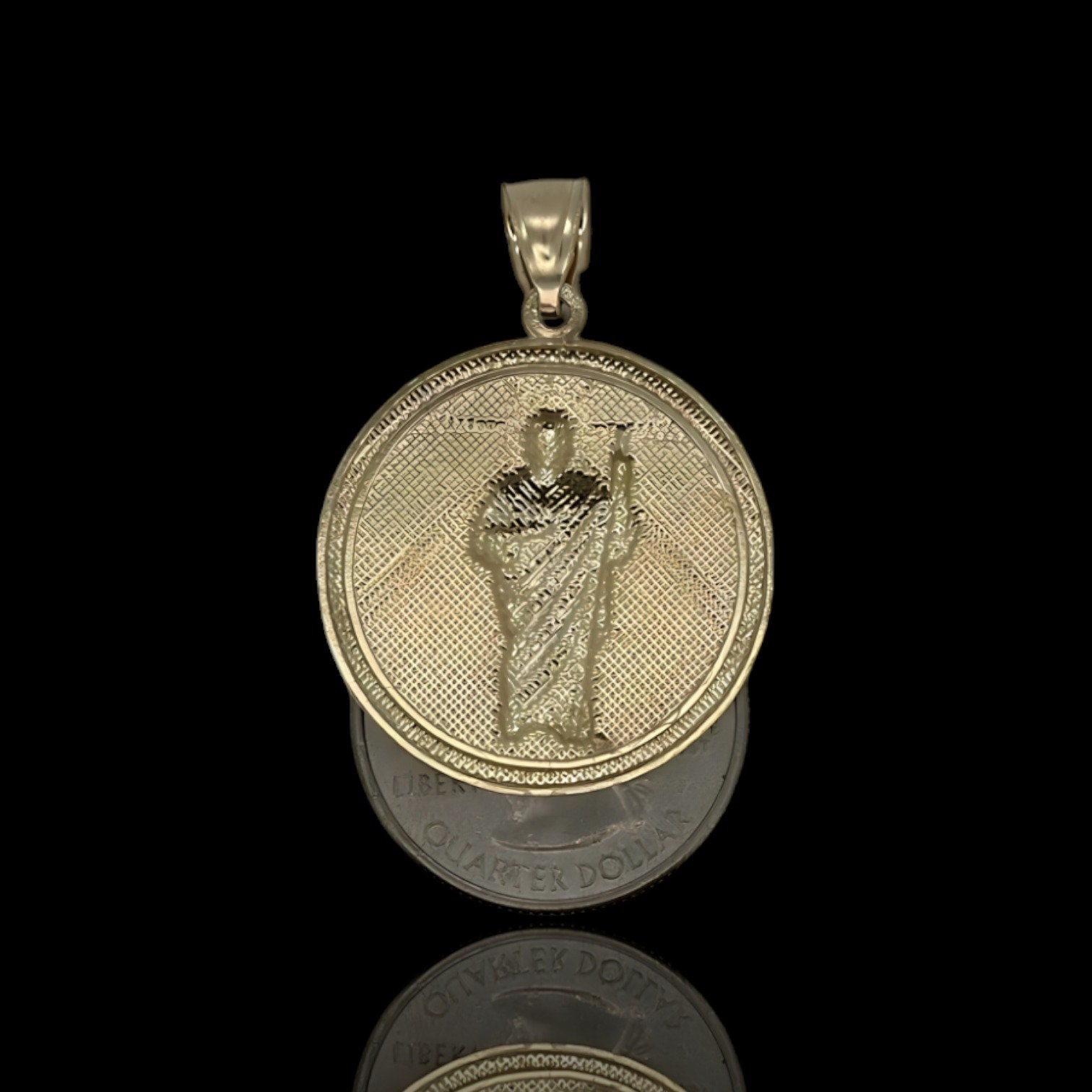 Two-tone Textured Circle Jesus Pendant 10K Yellow White Gold Two-tone Textured Circle Jesus Pendant 10K Yellow White Gold