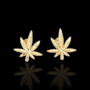 Marijuana "Weed" Earrings - 10k Yellow Gold