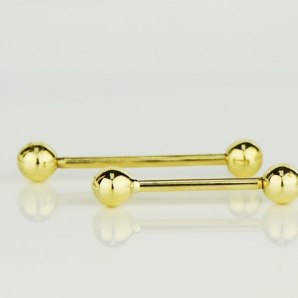 14k Yellow or White Gold Classic Ball Barbell Bar Tongue Body Jewelry Piercing body jewelry SMALL