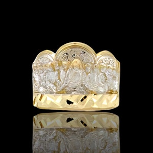 Anillo grande de la Última Cena para hombre, de oro amarillo macizo de 10 quilates y corte de diamante. Oro blanco amarillo macizo auténtico de 10 quilates.