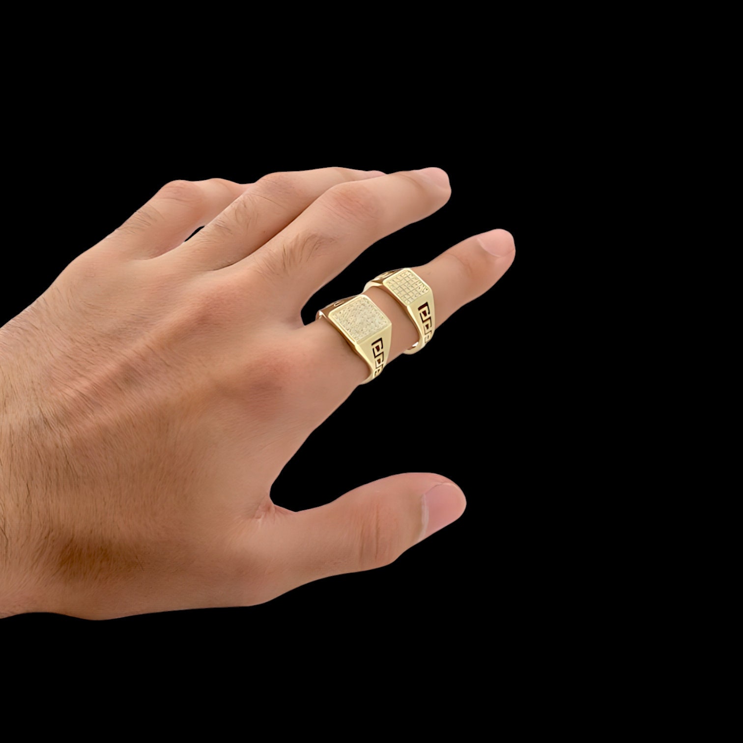 Men's Square CZ Ring Real Solid 10K Yellow Gold | 10mm 13mm | All
