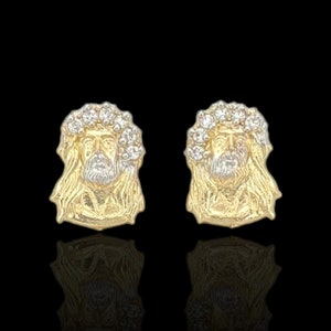 Jesus Face Earrings - 10k Yellow Gold