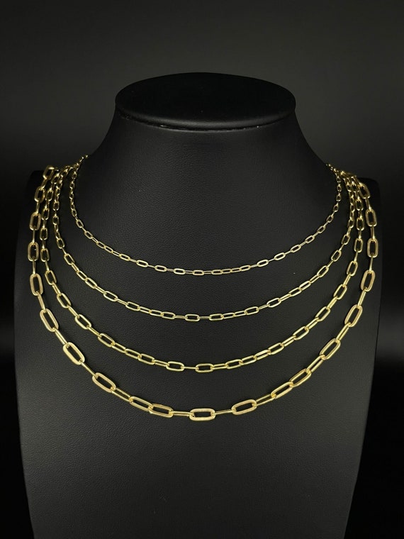 10k ゴールドネックレス チェーン 10Kゴールドペーパークリップネックレスチェーン 2mm 3mm、3.5mm 4.8mm