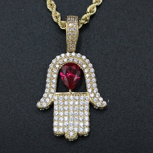 10k Gold Hamsa Pendants Necklace Hamsa Hand charm, Fatima hand pendant, faith pendant, Good luck charm