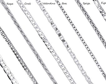 925 sterling silver necklace chain, chain necklace, silver necklace for women, chain for men, Rope, Figaro, Box chain, Spiga, Cuban chain