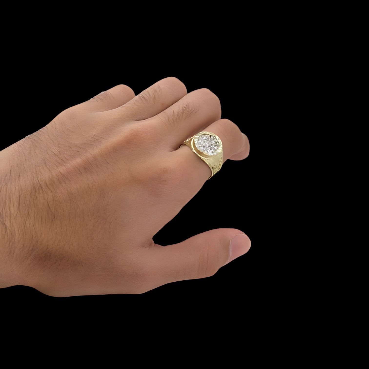 Men's Round CZ Ring Real Solid 10K Yellow Gold | 16MM | All Sizes