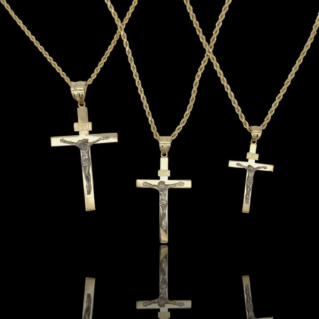10k Gold Diamond Cut Jesus Crucifix Cross Pendant for Necklace Chain