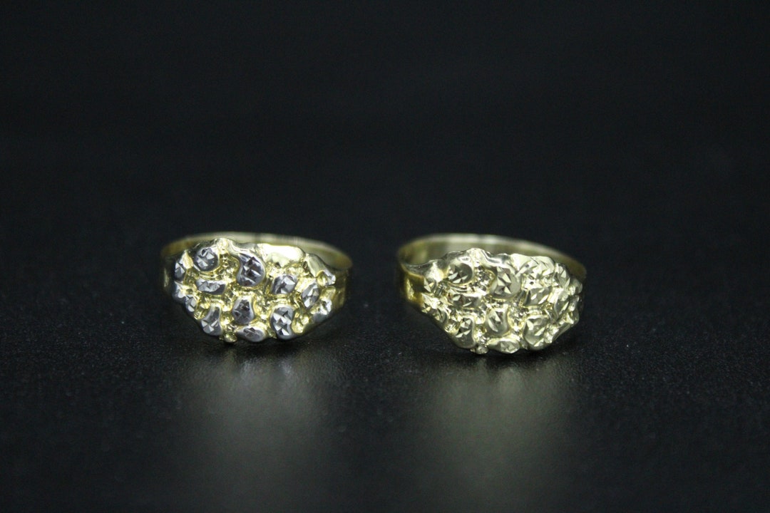 Real Solid Gold 10K Square Nugget Ring 10K 11mm Gold Ring Yellow Gold