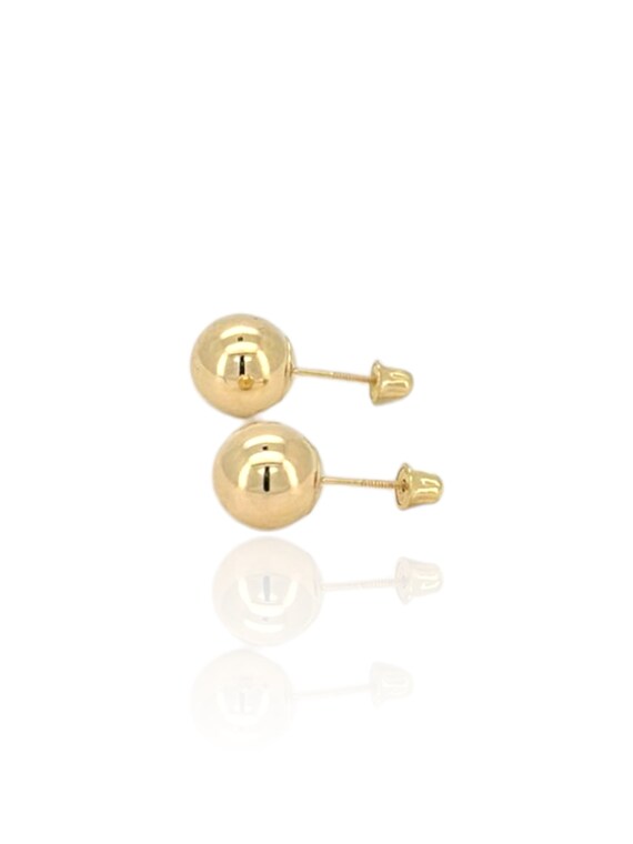 14K Yellow Gold Classic Ball Stud Earrings with Screwbacks (Unisex) 7mm