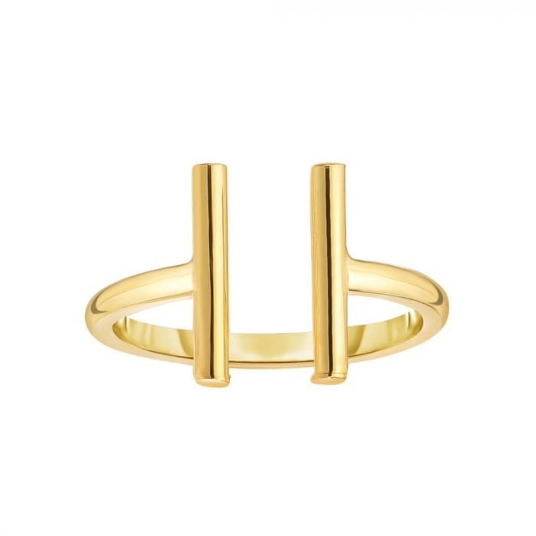 14K Yellow Gold Open Ring - Adjustable T Bar Design, Size 7, Nickel-Free