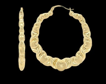10k Real Solid Yellow Gold Textured Heart Hoop Earrings, High Quality, Gold Hoop Earrings, Women Earrings Perfect Gift