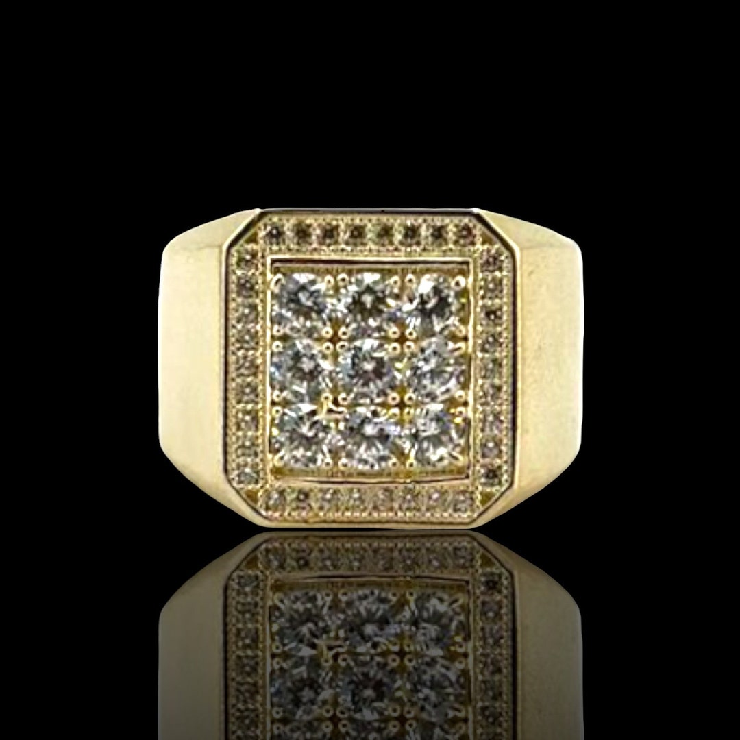 YA−MAN IS-101N GOLD KAY Lab-Grown diamonds Men's Diagonal Multi-Row Ring 7 ct tw