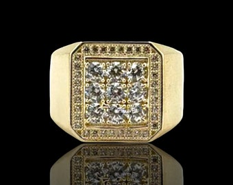 Men's Unisex Railroad Round CZ Ring Real Solid 10K Yellow White