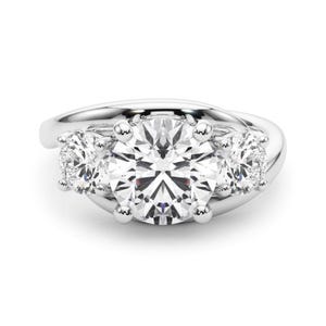 Round Cut Lab Grown Diamond 3 Stone Engagement Ring 14k Yellow Gold -  E Color VVS2 Clarity IGI Certified