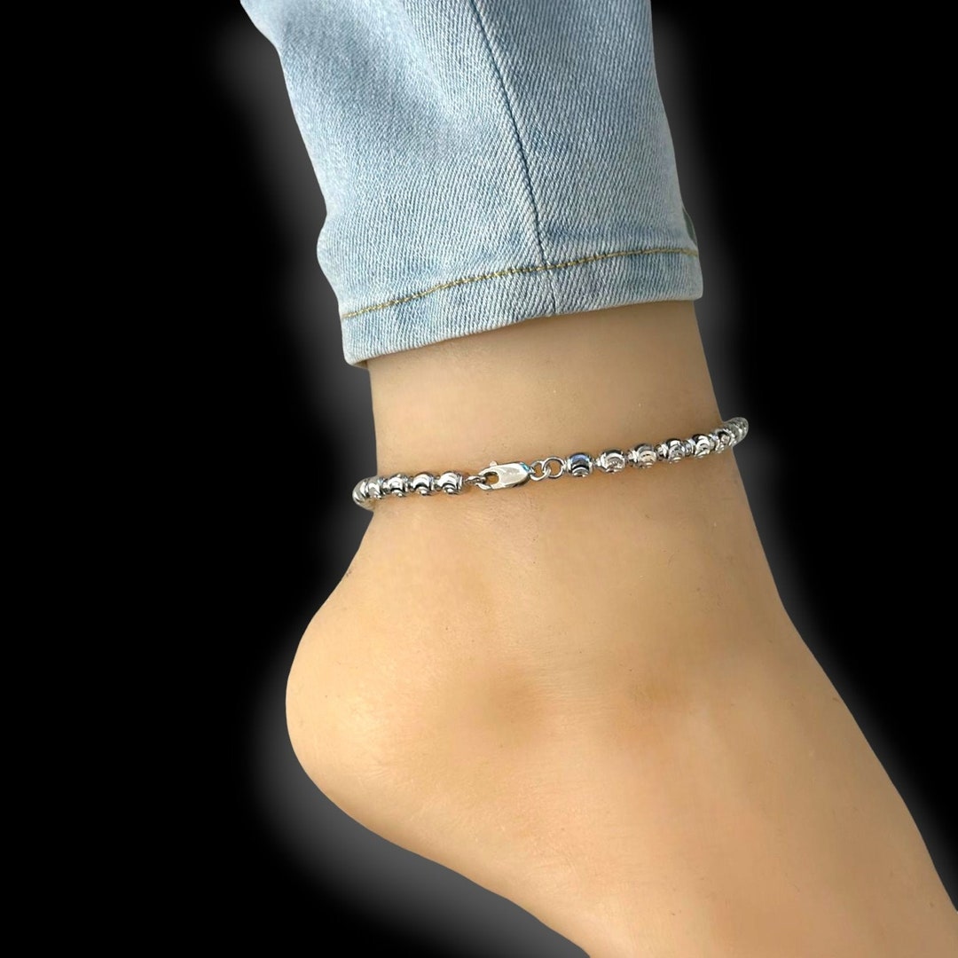 Ball Beats Anklet - 10K White Gold - Etsy