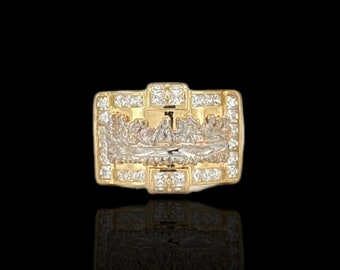 Abendmahl zweifarbiger CZ Ring - 10K Gelbgold