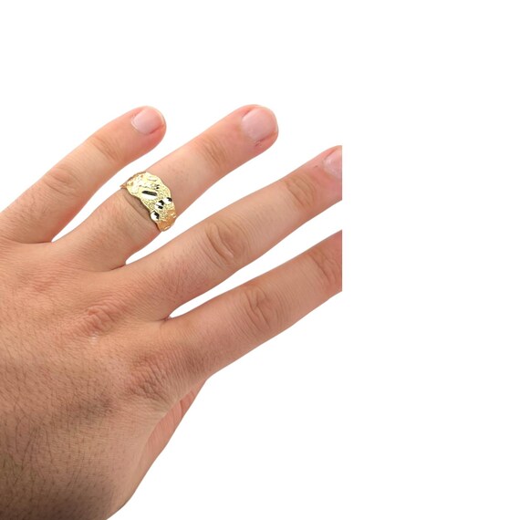 10K Yellow Gold Nugget Ring With Diamond-cut Slanted Cross