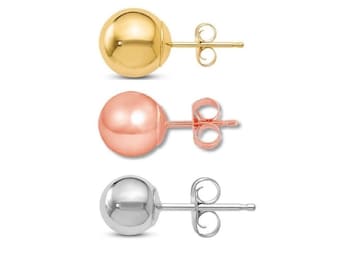 14K Gold Ball Earrings or 925 Sterling Silver - 3MM, 4MM, 5MM, 6MM, 7MM, 9MM, 10MM Ball Earring Studs, Gold Push Back Studs Woman