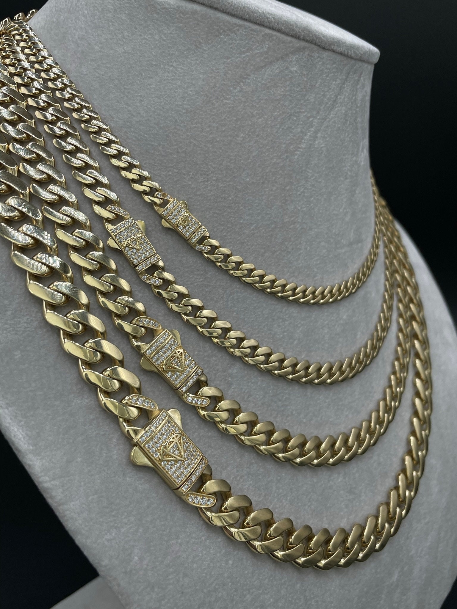 14k Yellow Gold Miami Cuban Chain or Bracelet Zirconia Box