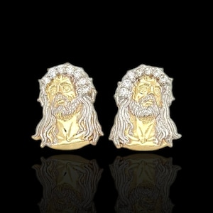 Jesus Face Earrings - 10k Yellow Gold