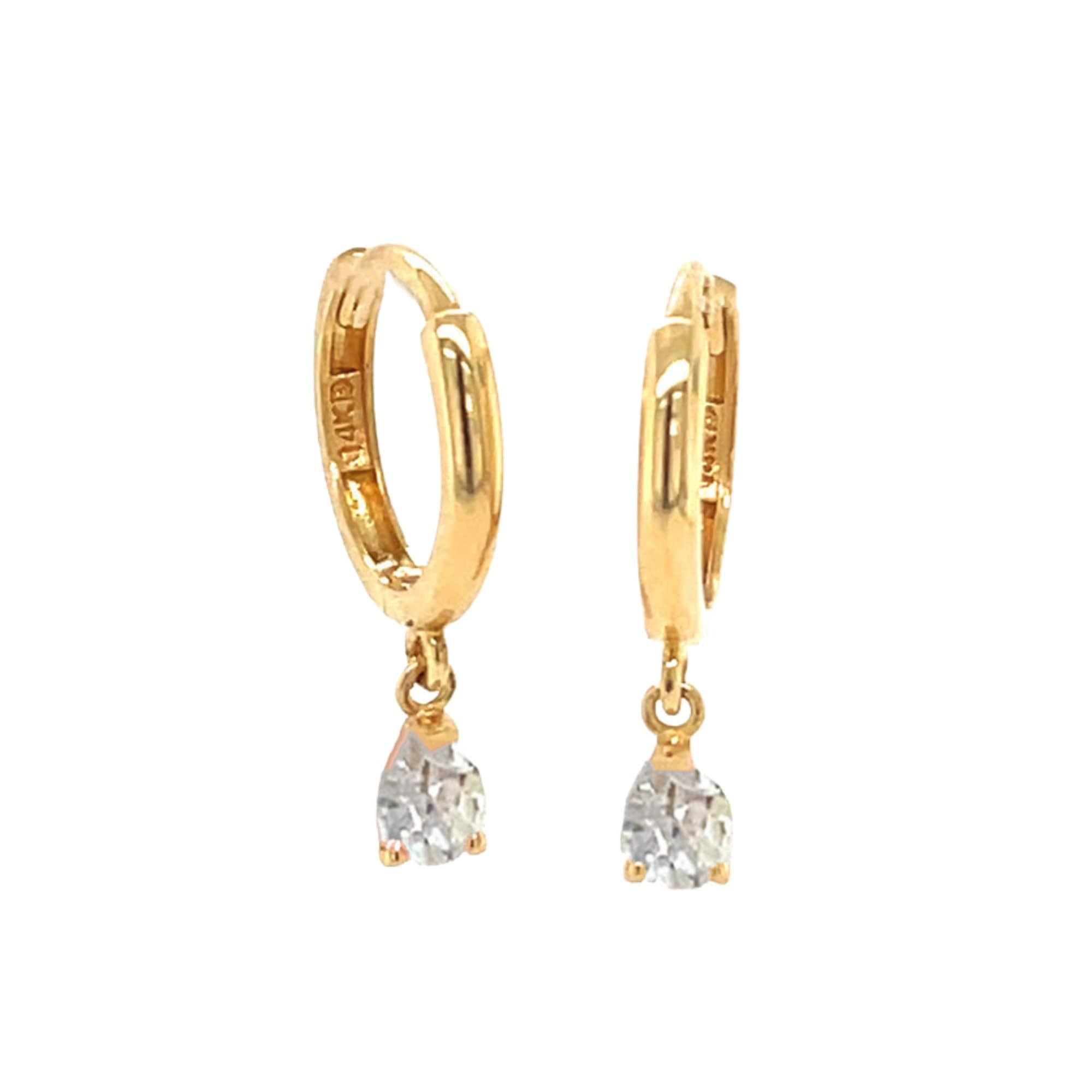 14K Solid Yellow Gold Teardrop CZ Birthstone Diamond Ruby