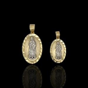 Virgin Mary Two Tone Pendant - 10K Yellow Gold