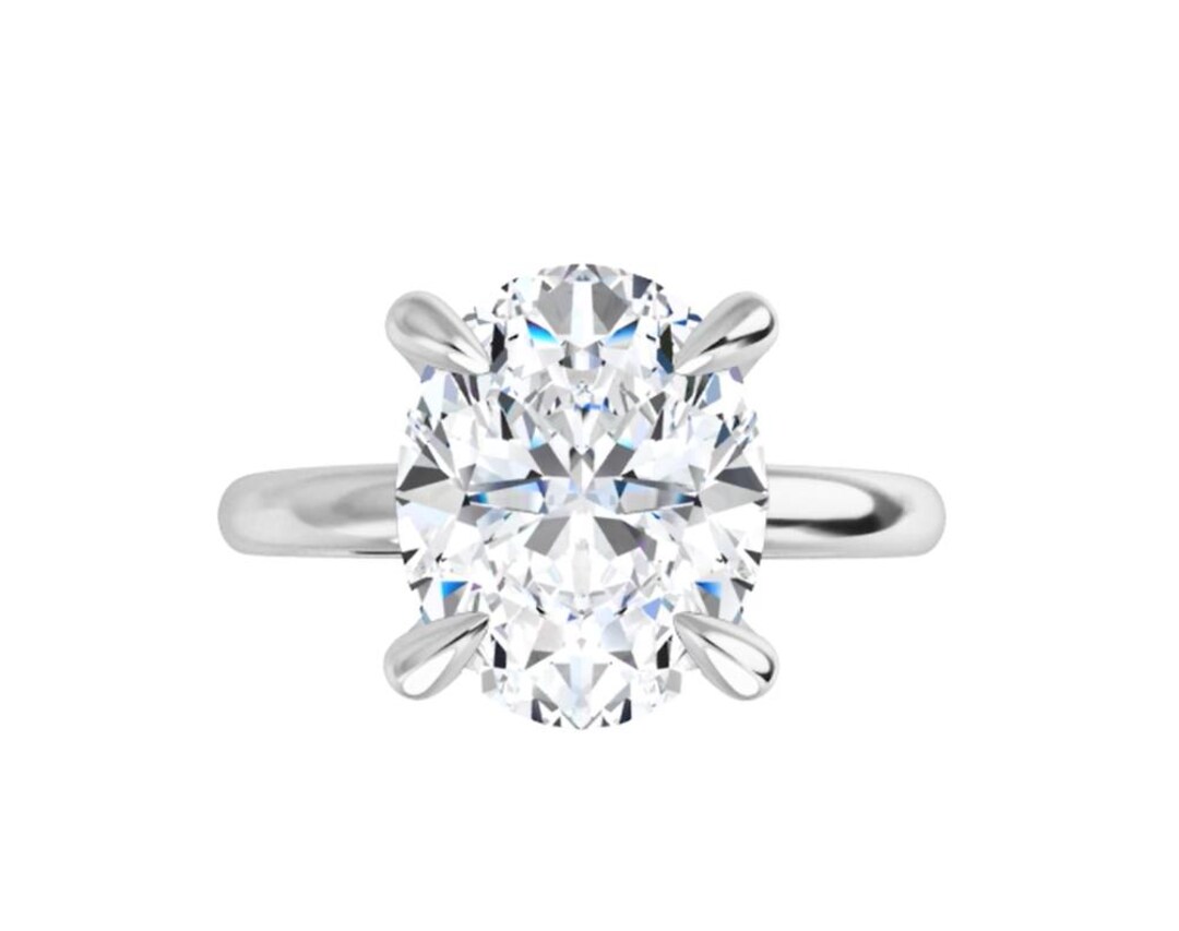 Oval Cut Lab Grown Diamond Solitaire Engagement Ring 14k White Gold - E ...