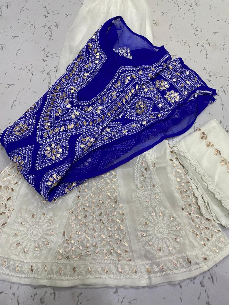 Free Inner Designer Wear Georgette Anarkali kurta And Pants Lucknow chikankari Hand embroidery Ethnic Wear Indian style kurti Kurta