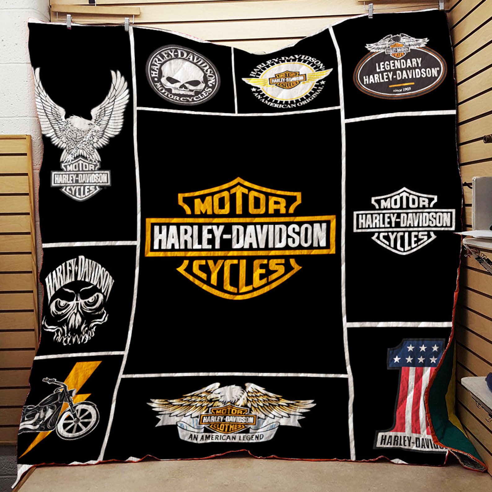 Motorcycle Harley Davidson Quilt And Fleece Blanket Etsy