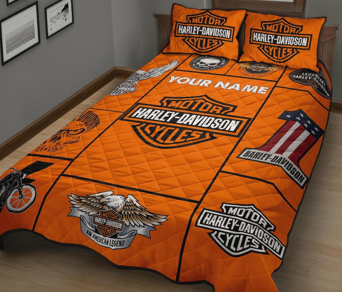 Custom Name Harley Davidson Quilt Bed Set And Bedding Set 3 Etsy