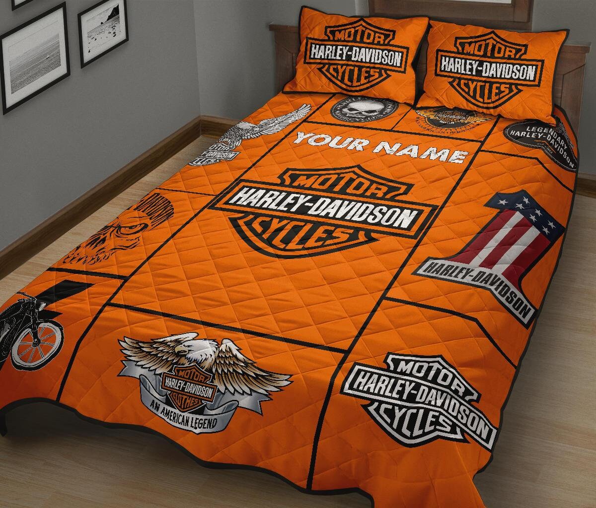 Custom Name Harley Davidson Quilt Bed Set And Bedding Set 3 Etsy