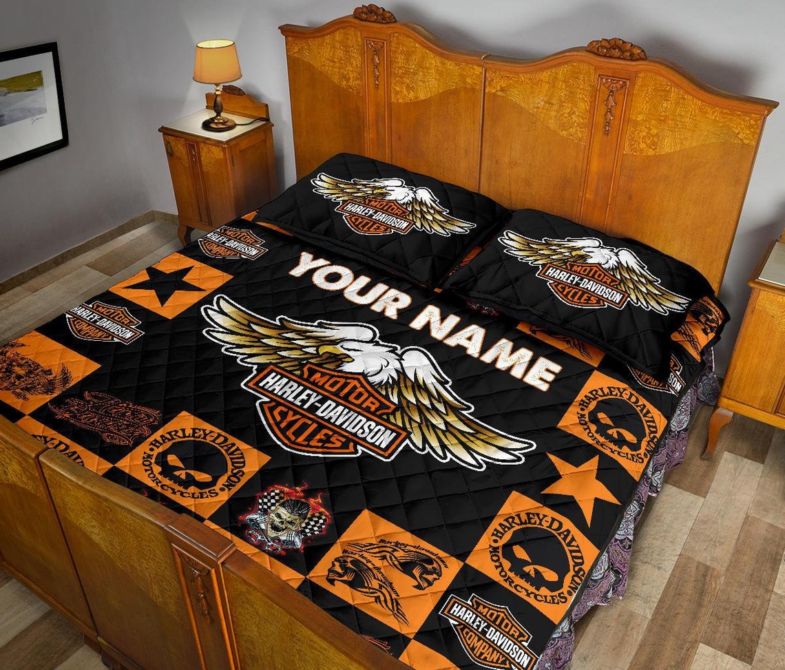 Custom Name Harley Davidson Quilt Bed Set And Bedding Set 3 Etsy