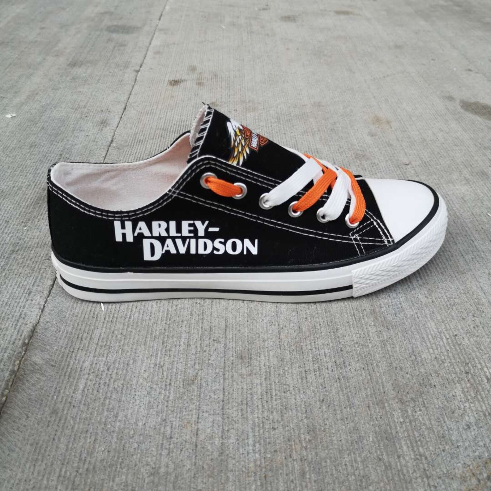 Love Motorcycle Harley Davidson Black Low Top Shoes Etsy