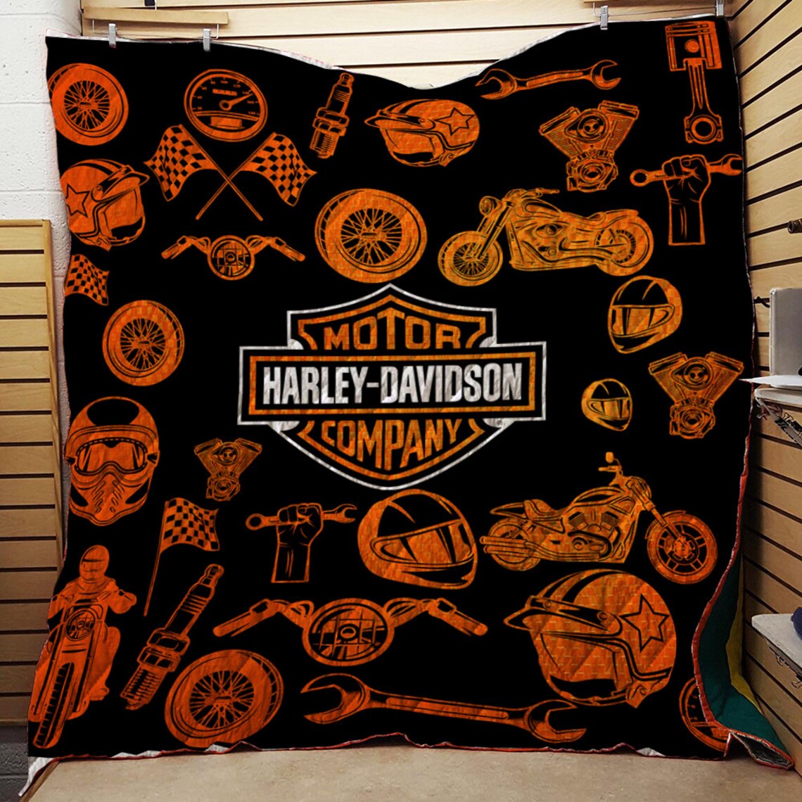 Motorcycle Harley Davidson Quilt And Fleece Blanket Etsy