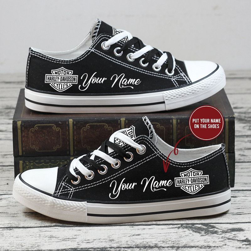 Custom Name Harley Davidson Black Low Top Shoes Harley Etsy