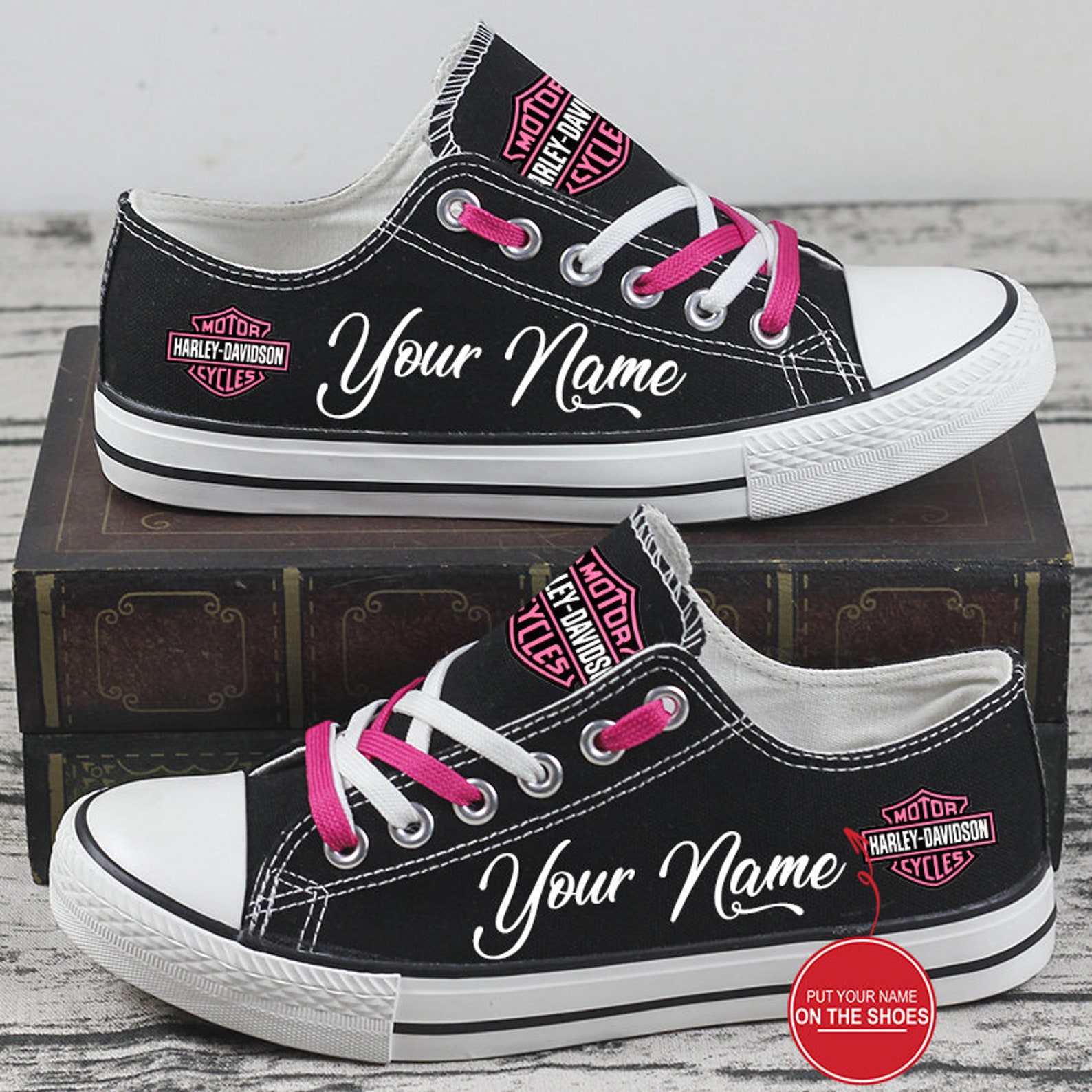 Custom Name Harley Davidson Pink Version Low Top Shoes