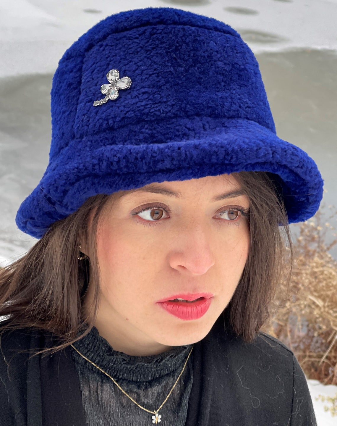 LA DIORBL Women Leather Hat Blue with leather hat luxury Etsy