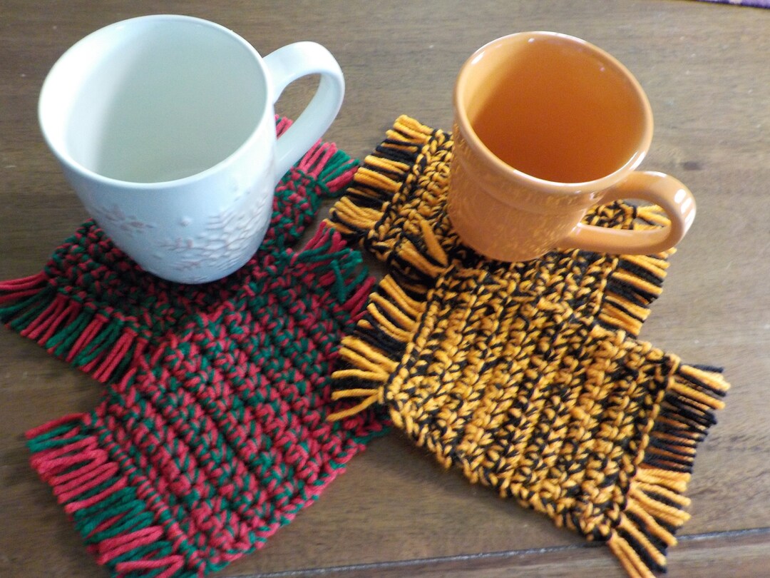 Hand Crochet Holiday Mug Rug Set of 4 Halloween Mug Rugs Etsy