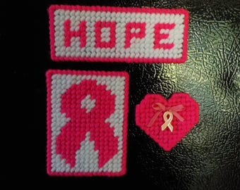 Breast Cancer Awareness, Cancer Magnets, Hot Pink, Plastic Canvas Magnets, Pink Ribbon Magnet, Cancer Awareness