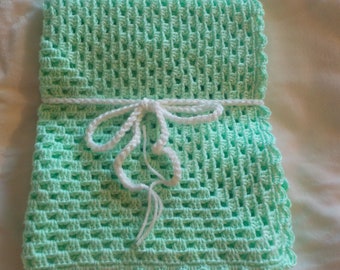 Soft, Handmade, Crochet Baby Blanket, Mint Green, Granny Square, Baby Boy, Baby Girl