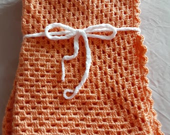 Crochet Peach Baby Blanket, Granny Square Baby Blanket