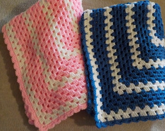 Crochet Baby Blanket, Pink, Blue, Handmade, Granny Square Blanket. Crochet Baby Afghan, Baby Boy Girl Blanket