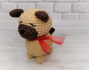 Tiny pug toy Cute gift pet owner Little pug  Crochet pug dog  Cute Chubby Pug