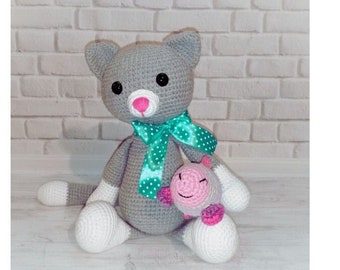 Gatinho fofo feito à mão Amigurumi gatinho Bicho de pelúcia brinquedo de gato Gato de crochê para bebês Brinquedo para menino de 1 ano